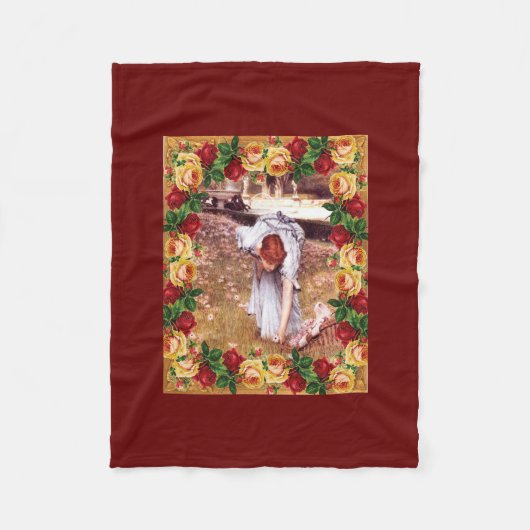 コラージュヴィンテージレトロとレースと花 フリースブランケット (正面)