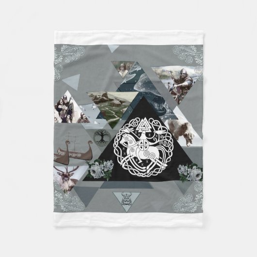 コラージュヴィンテージレトロとレースと花 フリースブランケット (正面)