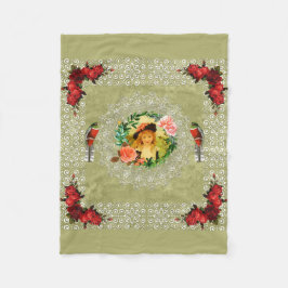 コラージュヴィンテージレトロとレースと花 フリースブランケット