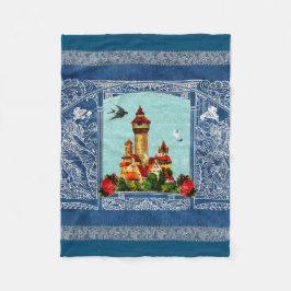 コラージュヴィンテージレトロとレースと花 フリースブランケット