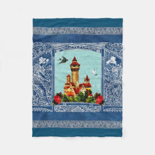 コラージュヴィンテージレトロとレースと花 フリースブランケット (正面)