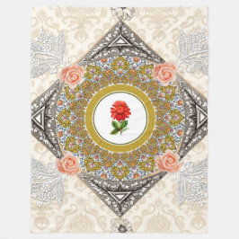 コラージュヴィンテージレトロとレースと花 フリースブランケット