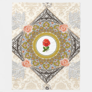 コラージュヴィンテージレトロとレースと花 フリースブランケット