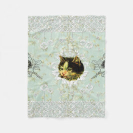 コラージュヴィンテージレトロとレースと花 フリースブランケット