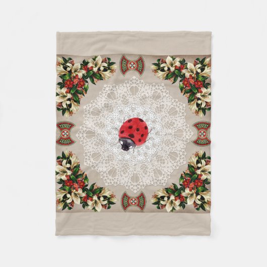 コラージュヴィンテージレトロとレースと花 フリースブランケット (正面)