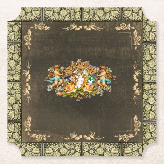 コラージュヴィンテージレトロとレースと花 ペーパーコースター (正面)