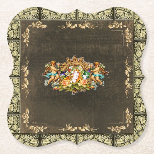 コラージュヴィンテージレトロとレースと花 ペーパーコースター (正面)