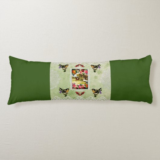 コラージュヴィンテージレトロとレースと花 ボディピロー (正面)