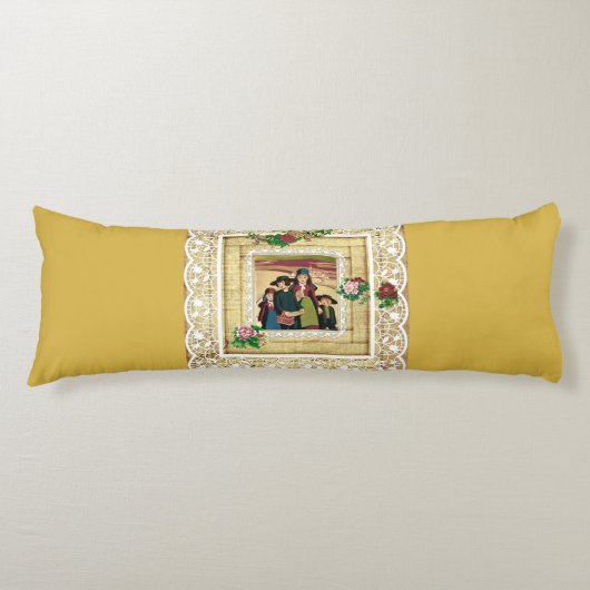 コラージュヴィンテージレトロとレースと花 ボディピロー (正面)