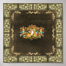 コラージュヴィンテージレトロとレースと花 ポスター