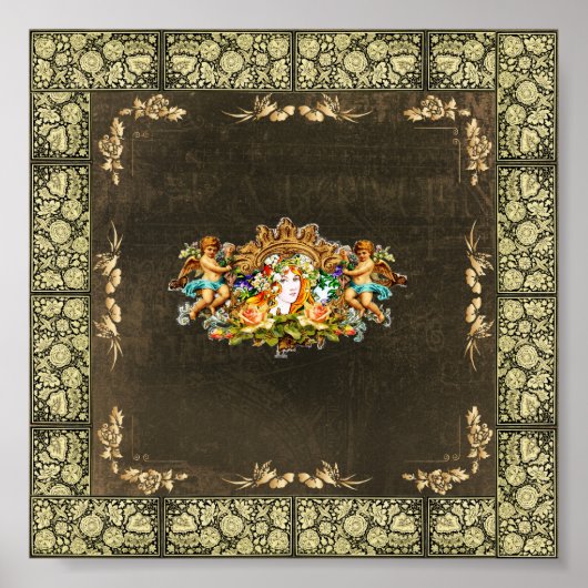 コラージュヴィンテージレトロとレースと花 ポスター (正面)