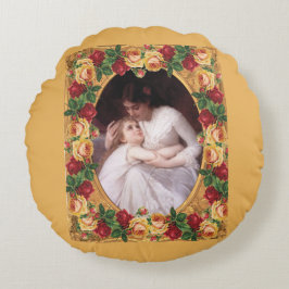 コラージュヴィンテージレトロとレースと花 ラウンドクッション