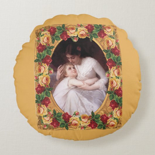 コラージュヴィンテージレトロとレースと花 ラウンドクッション (正面)