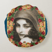 コラージュヴィンテージレトロとレースと花 ラウンドクッション (裏面)