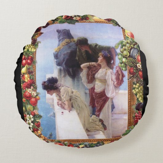 コラージュヴィンテージレトロとレースと花 ラウンドクッション (正面)