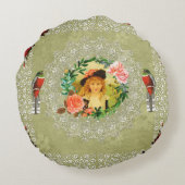 コラージュヴィンテージレトロとレースと花 ラウンドクッション (裏面)