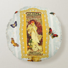 コラージュヴィンテージレトロとレースと花 ラウンドクッション