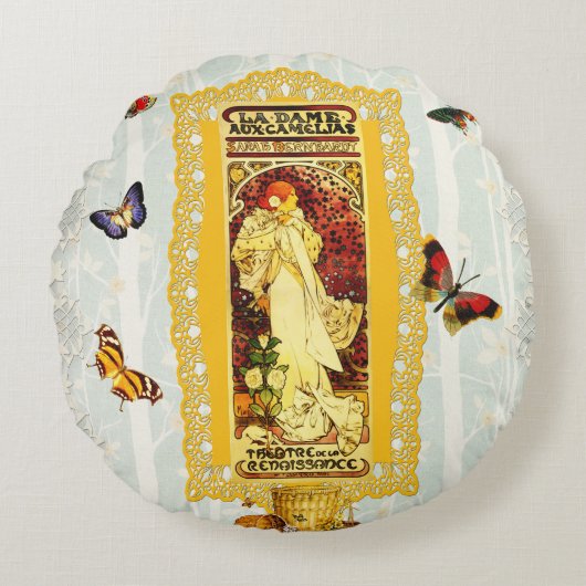 コラージュヴィンテージレトロとレースと花 ラウンドクッション (正面)