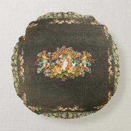 コラージュヴィンテージレトロとレースと花 ラウンドクッション