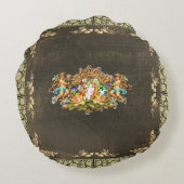 コラージュヴィンテージレトロとレースと花 ラウンドクッション (裏面)