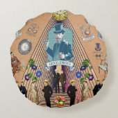 コラージュヴィンテージレトロとレースと花 ラウンドクッション (裏面)