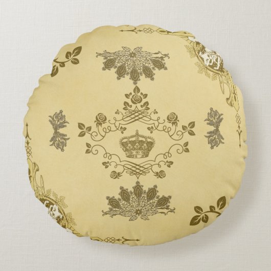 コラージュヴィンテージレトロとレースと花 ラウンドクッション (正面)