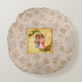 コラージュヴィンテージレトロとレースと花 ラウンドクッション