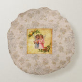 コラージュヴィンテージレトロとレースと花 ラウンドクッション (裏面)