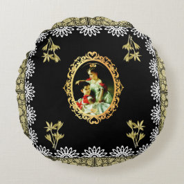 コラージュヴィンテージレトロとレースと花 ラウンドクッション