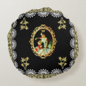 コラージュヴィンテージレトロとレースと花 ラウンドクッション (裏面)