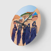 コラージュヴィンテージレトロとレースと花 ラウンド壁時計 (傾斜)