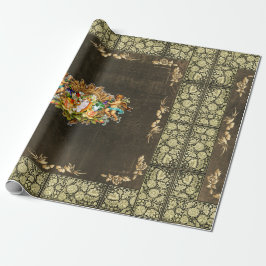 コラージュヴィンテージレトロとレースと花 ラッピングペーパー