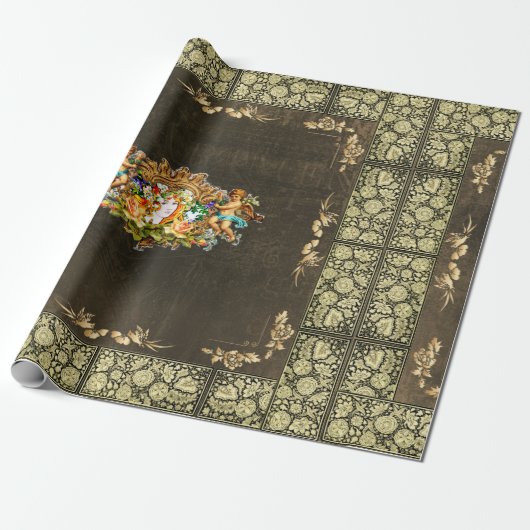 コラージュヴィンテージレトロとレースと花 ラッピングペーパー (アンロールド)