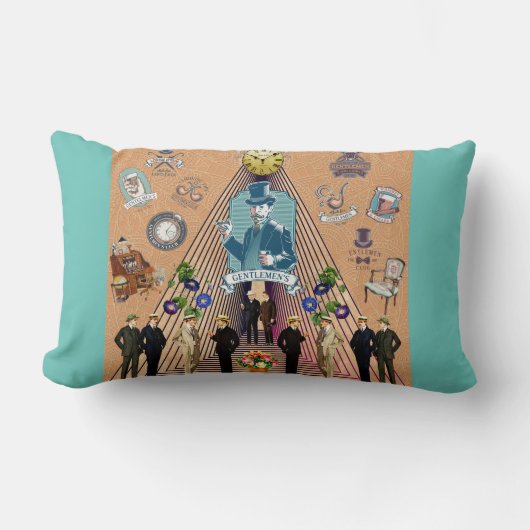 コラージュヴィンテージレトロとレースと花 ランバークッション (正面)