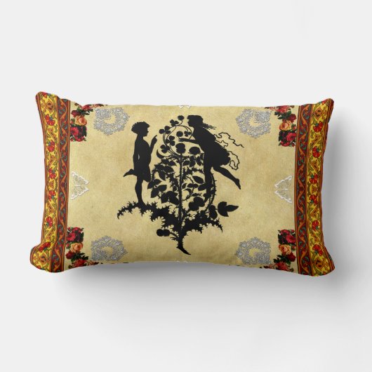 コラージュヴィンテージレトロとレースと花 ランバークッション (正面)