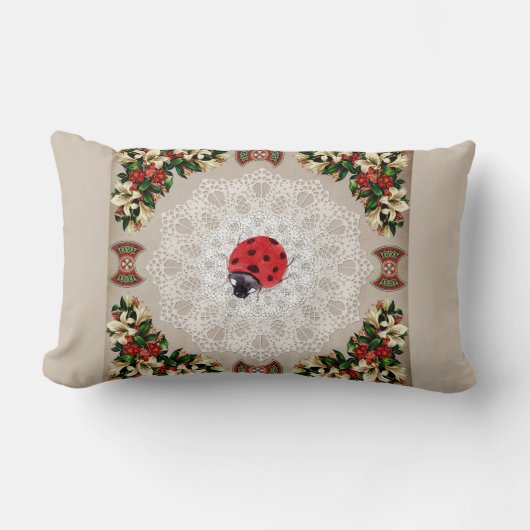 コラージュヴィンテージレトロとレースと花 ランバークッション (正面)