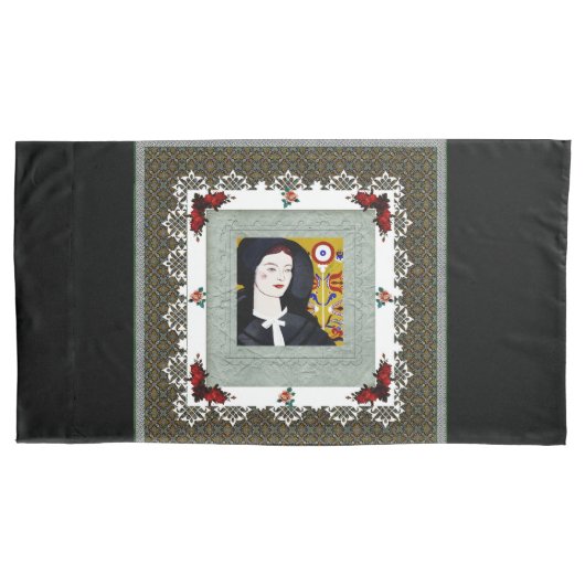 コラージュヴィンテージレトロとレースと花 枕カバー (正面)