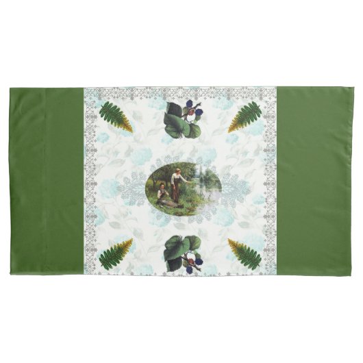 コラージュヴィンテージレトロとレースと花 枕カバー (正面)