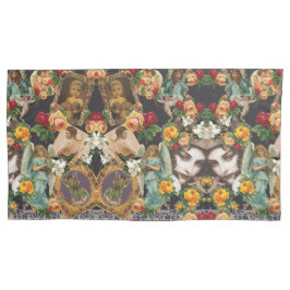 コラージュヴィンテージレトロとレースと花 枕カバー