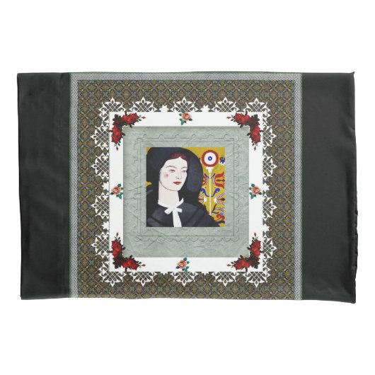 コラージュヴィンテージレトロとレースと花 枕カバー (正面)