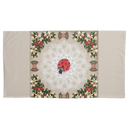 コラージュヴィンテージレトロとレースと花 枕カバー (正面)