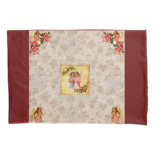 コラージュヴィンテージレトロとレースと花 枕カバー (正面左)