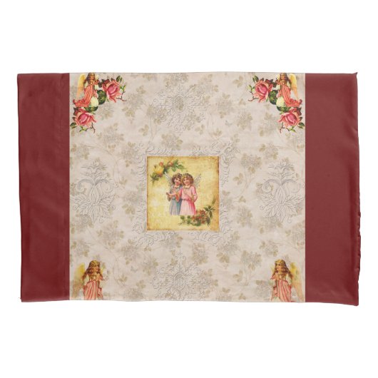 コラージュヴィンテージレトロとレースと花 枕カバー (正面)