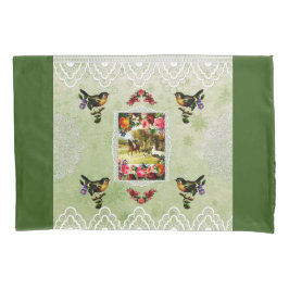 コラージュヴィンテージレトロとレースと花 枕カバー