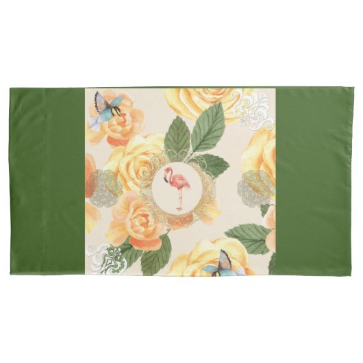 コラージュヴィンテージレトロとレースと花 枕カバー (正面)