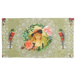 コラージュヴィンテージレトロとレースと花 枕カバー