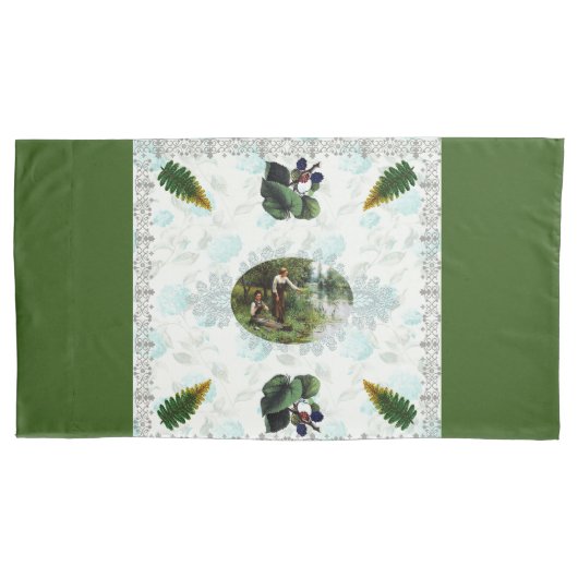 コラージュヴィンテージレトロとレースと花 枕カバー (正面左)