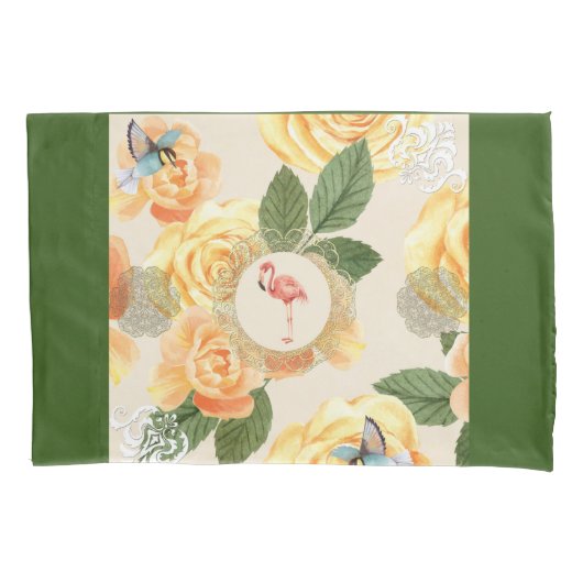 コラージュヴィンテージレトロとレースと花 枕カバー (正面左)