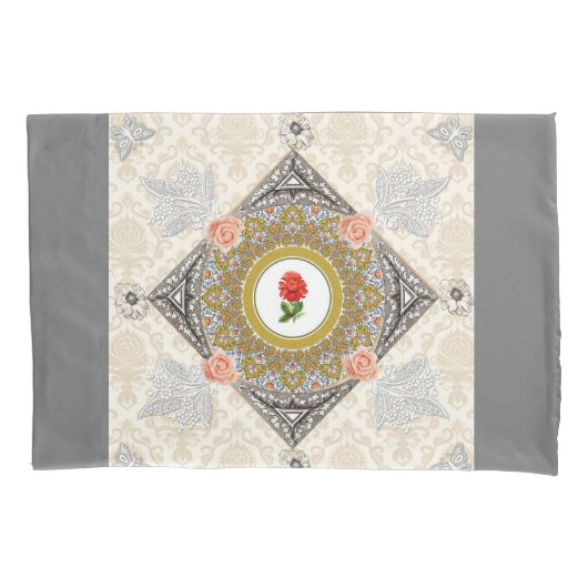 コラージュヴィンテージレトロとレースと花 枕カバー (正面)