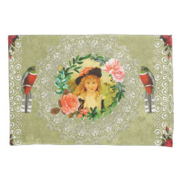 コラージュヴィンテージレトロとレースと花 枕カバー